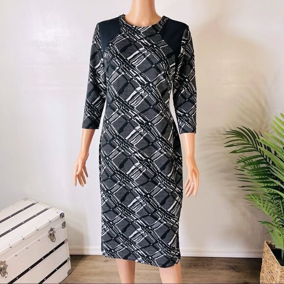 Cato Black Print Textured Knit Midi Dress Size 10 - Picture 2 of 11
